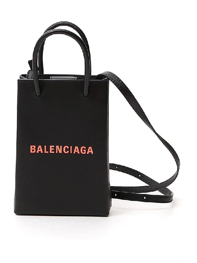 Balenciaga Branded Phone Holder In Black In Black - Orange