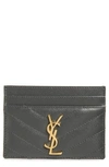 Saint Laurent Monogram Quilted Leather Credit Card Case In Rouge Legion