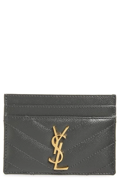 Saint Laurent Monogram Quilted Leather Credit Card Case In Rouge Legion