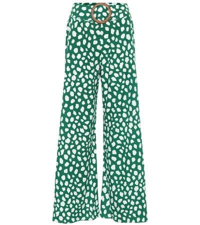 Alexandra Miro Claudia High-rise Printed Cotton Flared Trousers In Green