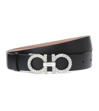 Ferragamo Gancini Embellished Leather Belt In Black-beige