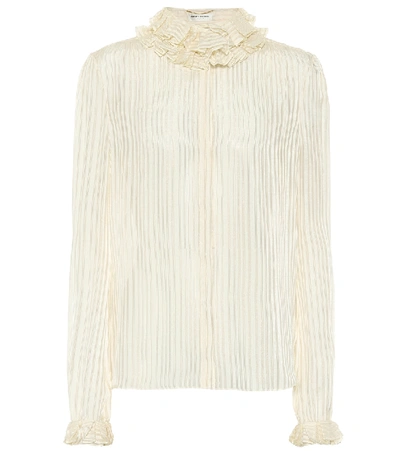 Saint Laurent Striped Blouse With Stripes And Frills In Beige
