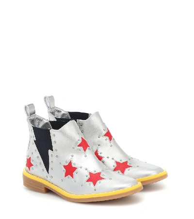 Stella Mccartney Kids' Laminated Faux Leather Ankle Boots In Silver