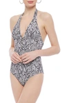 HEIDI KLEIN MOMBASA SNAKE-PRINT HALTERNECK SWIMSUIT,3074457345622916811