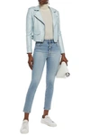 Iro Ashville Cropped Washed-leather Biker Jacket In Sky Blue