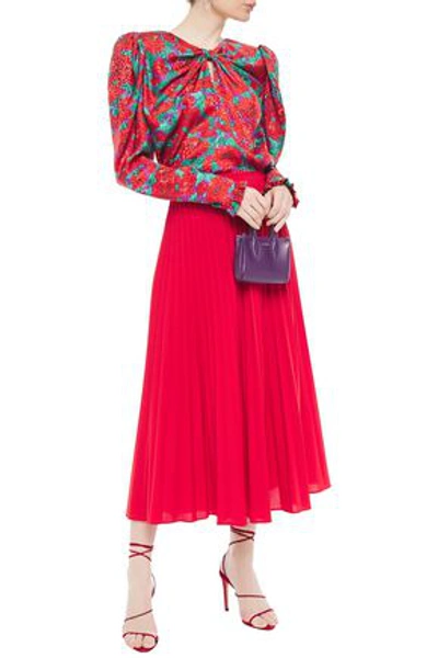 Magda Butrym L/s Printed Silk Satin Jacquard Top In Red,multi