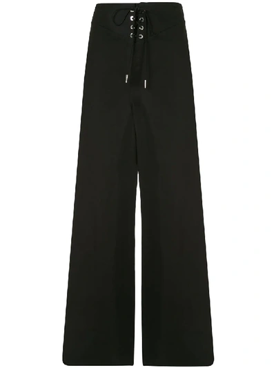 Dion Lee Lace-up Cotton-blend Taffeta Wide-leg Pants In Black