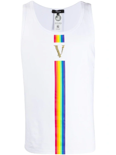 Versace X Pride V Rainbow Stripe Tank Top In White