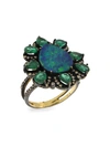 MEIRA T 14K YELLOW GOLD, EMERALD OPAL & BROWN DIAMOND FLORAL RING,0400012565429