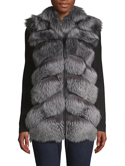 Belle Fare Natural Silver Fox Fur & Leather Vest