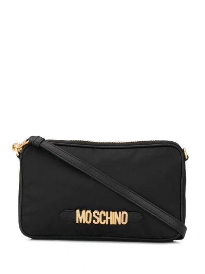 Moschino Logo Plaque Crossbody Bag In Black