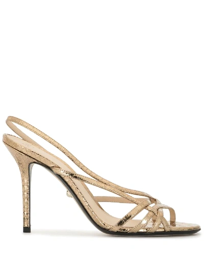 Alevì 90mm Embossed Metallic Leather Sandals In Gold