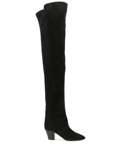 Saint Laurent Almond-toe Knee-high Boots In Black