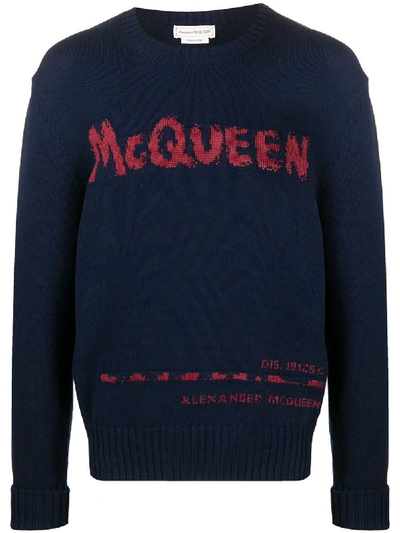 Alexander Mcqueen Jacquard Logo Sweater In Blue