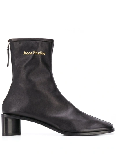Acne Studios Bertine Logo-print Square-toe Leather Boots In Black Black