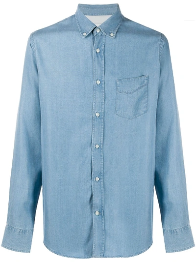 Officine Generale Long Sleeved Denim Shirt In Blue