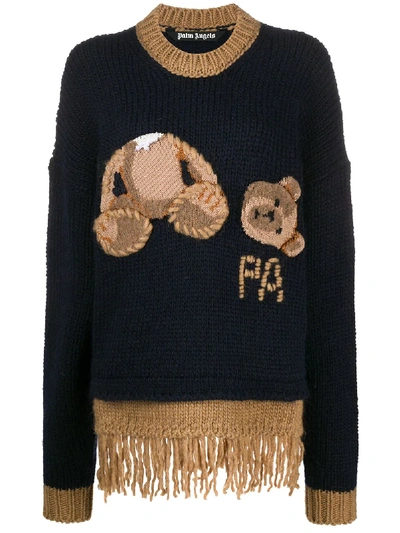 Palm Angels Bear Fringed Sweater In Blue
