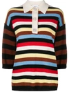 GANNI STRIPED CASHMERE POLO JUMPER