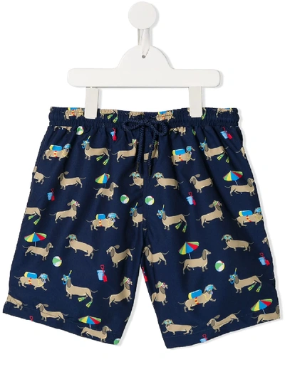 Sunuva Kids' Dog Printed Swim Trunks In Blue
