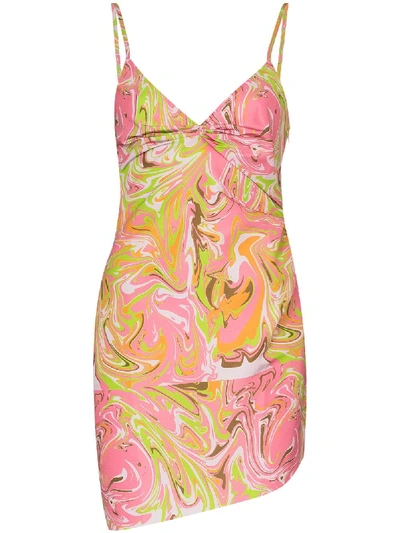 Maisie Wilen Party Girl Asymmetric Printed Crepe Mini Dress In Pink
