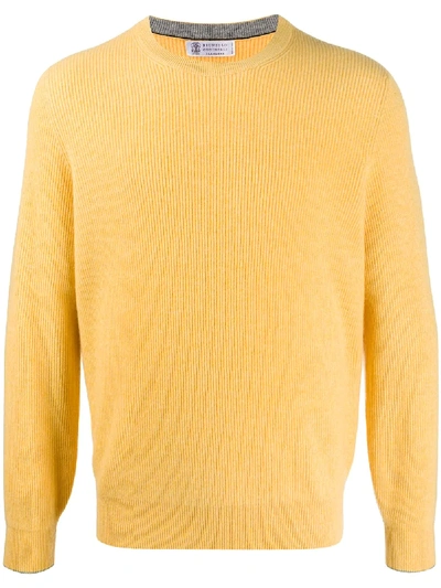 Brunello Cucinelli Ribbed Cashmere Jumper In Yellow