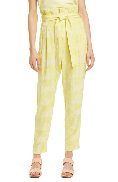 Equipment Joele Floral Embroidered Belted Pants In Green Sheen Yellow Cream