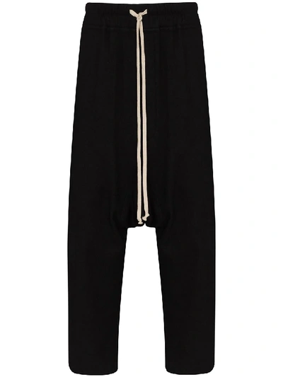 Rick Owens Drop-crotch Cropped Track Pants In Nero