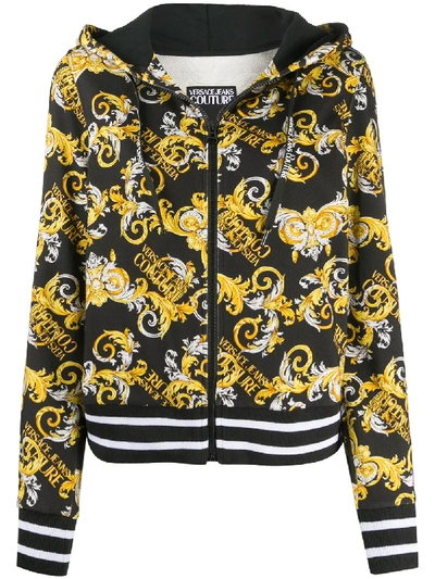Versace Jeans Couture Logo Baroque-print Cotton Hoodie In Black
