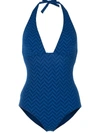 ERES CHEVRON-PRINT HALTERNECK ONE-PIECE