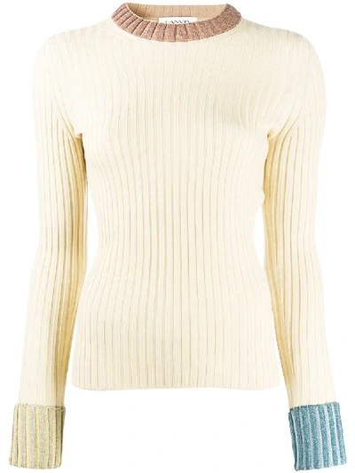 Lanvin Virgin Wool Blend Knit Sweater In Beige