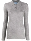 Prada Ribbed Knitted Polo Shirt In Grey