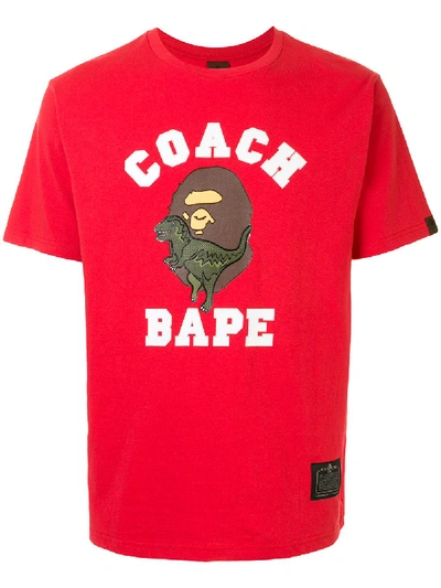 Bape X Coach Logo-print Short-sleeve T-shirt In Red