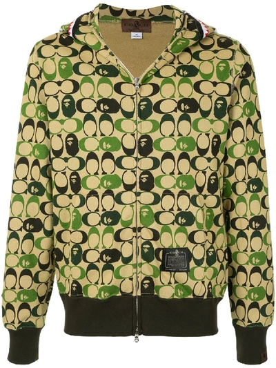 Bape X Coach Shark Full Zip Hoodie In Green