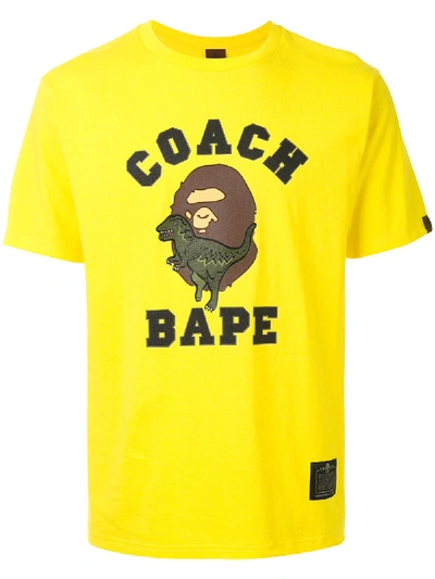 Bape X Coach Logo-print Short-sleeve T-shirt In Yellow