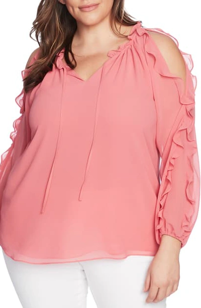 1.state 1. State Ruffle Cold-shoulder Georgette Top In Cherry Blossom