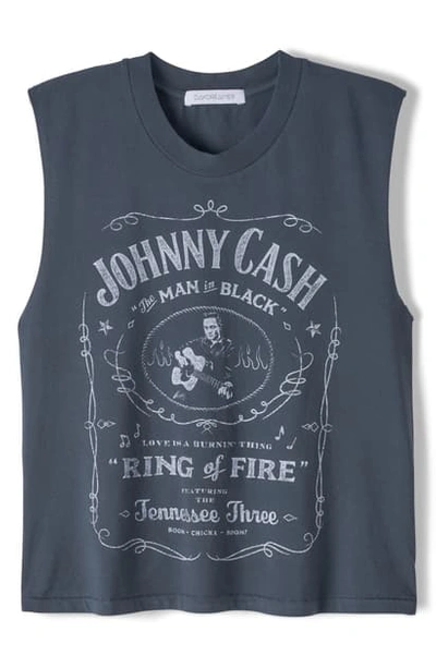 Daydreamer Johnny Cash Muscle Graphic Tee In Vintage Black