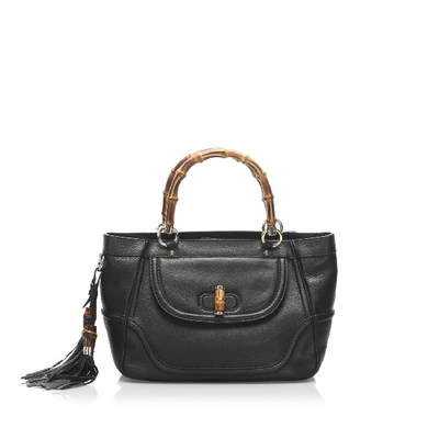 Gucci Bamboo Tassel Leather Handbag In Black