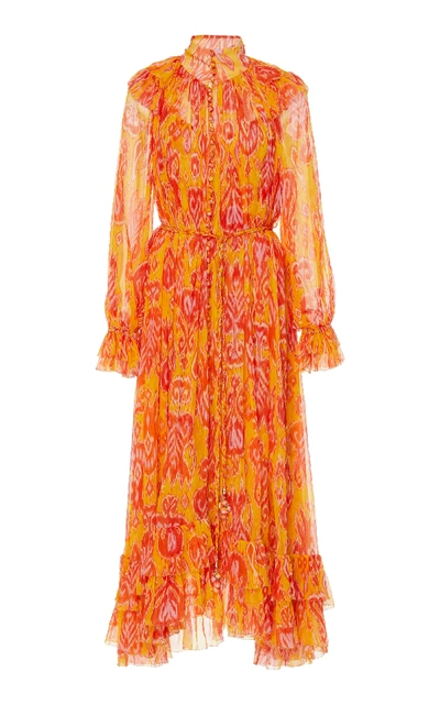Zimmermann Brightside Belted Ruffled Printed Silk-crepon Midi Dress In Multi