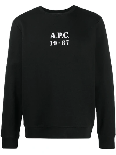 A.p.c. Logo Print Round Neck Sweatshirt In Black