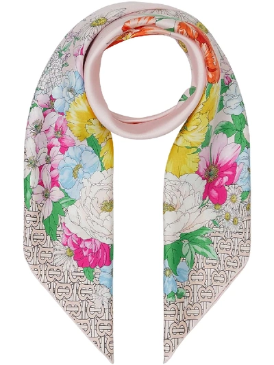 Burberry Floral And Monogram Square Scarf In Nude