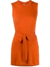 Malo Belted Knitted Tunic In Orange