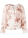 SANDRO FOLIAGE PRINT CUT-OUT DETAIL BLOUSE