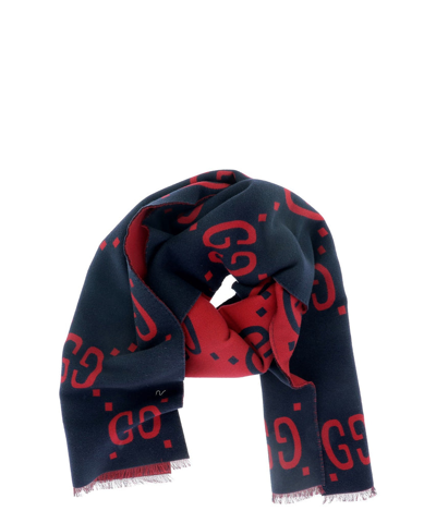 Gucci Navy & Red Jacquard Gg  Scarf In Blue
