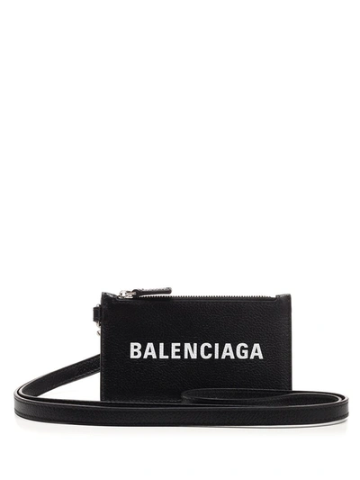 Balenciaga Logo Strapped Cardholder In Black