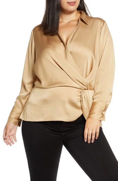 Vince Camuto Twist Detail Hammered Satin Blouse In Latte
