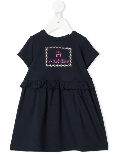 Aigner Babies' Logo Print Dress In Blue
