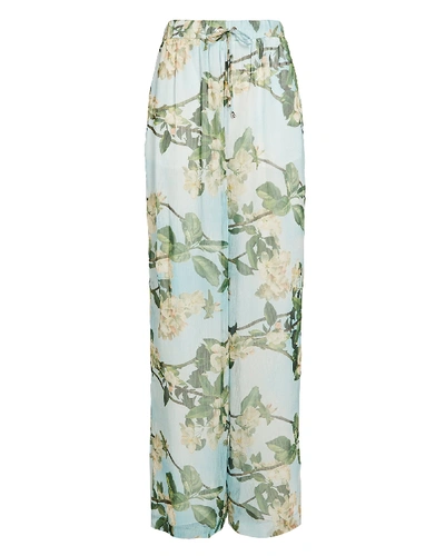 Patbo Floral-print Crepon Wide-leg Pants In Sky