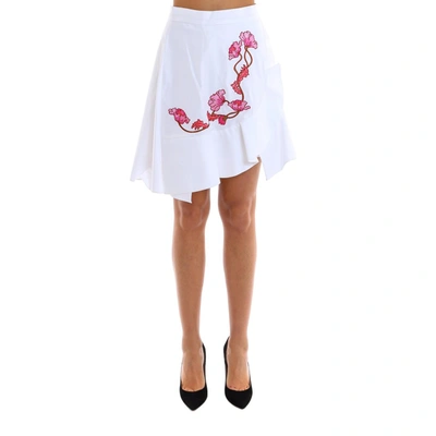 Carven Embroidered Cotton Skirt In White