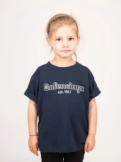 Balenciaga Kids Logo Printed T-shirt Navy In Blue