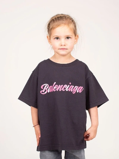 Balenciaga Kids Logo Printed T-shirt Pink In Black